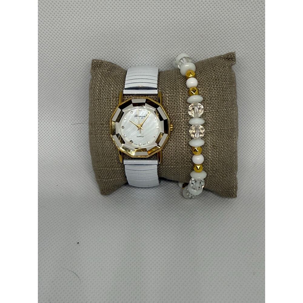 🤍✨ Elegant Watch & Bracelet Set – Soft Glam Stack ✨🤍 New Battery - Picture 2 of 10